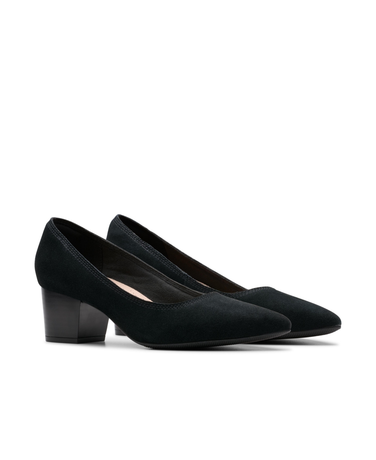 Clarks Teresa Step Womens Suede Pointed Toe Block Heels In Black Suede