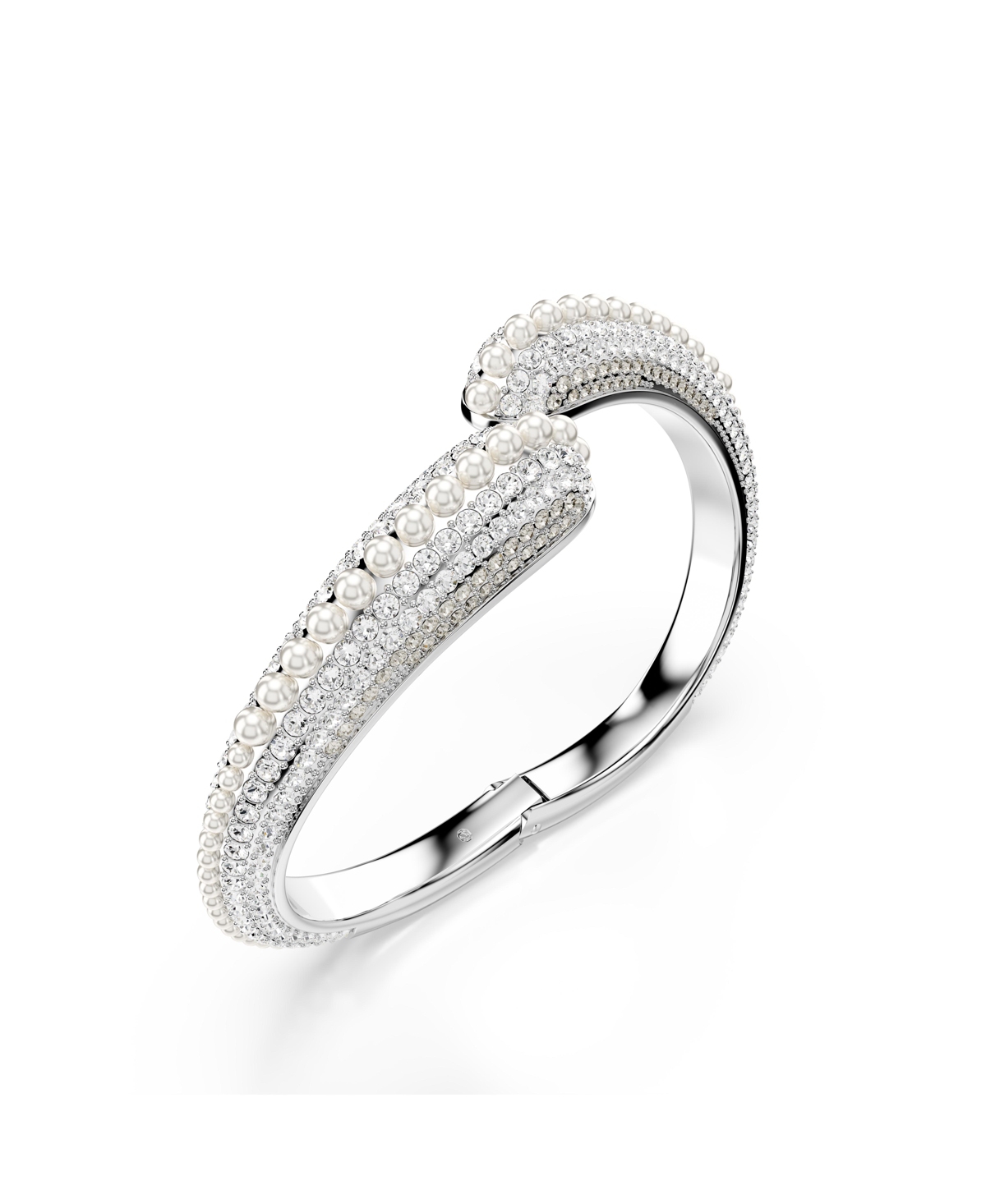 Swarovski Sublima Crystal Cultivated Pearl, Round Cut, White, Rhodium Plated Cuff In Silver,white