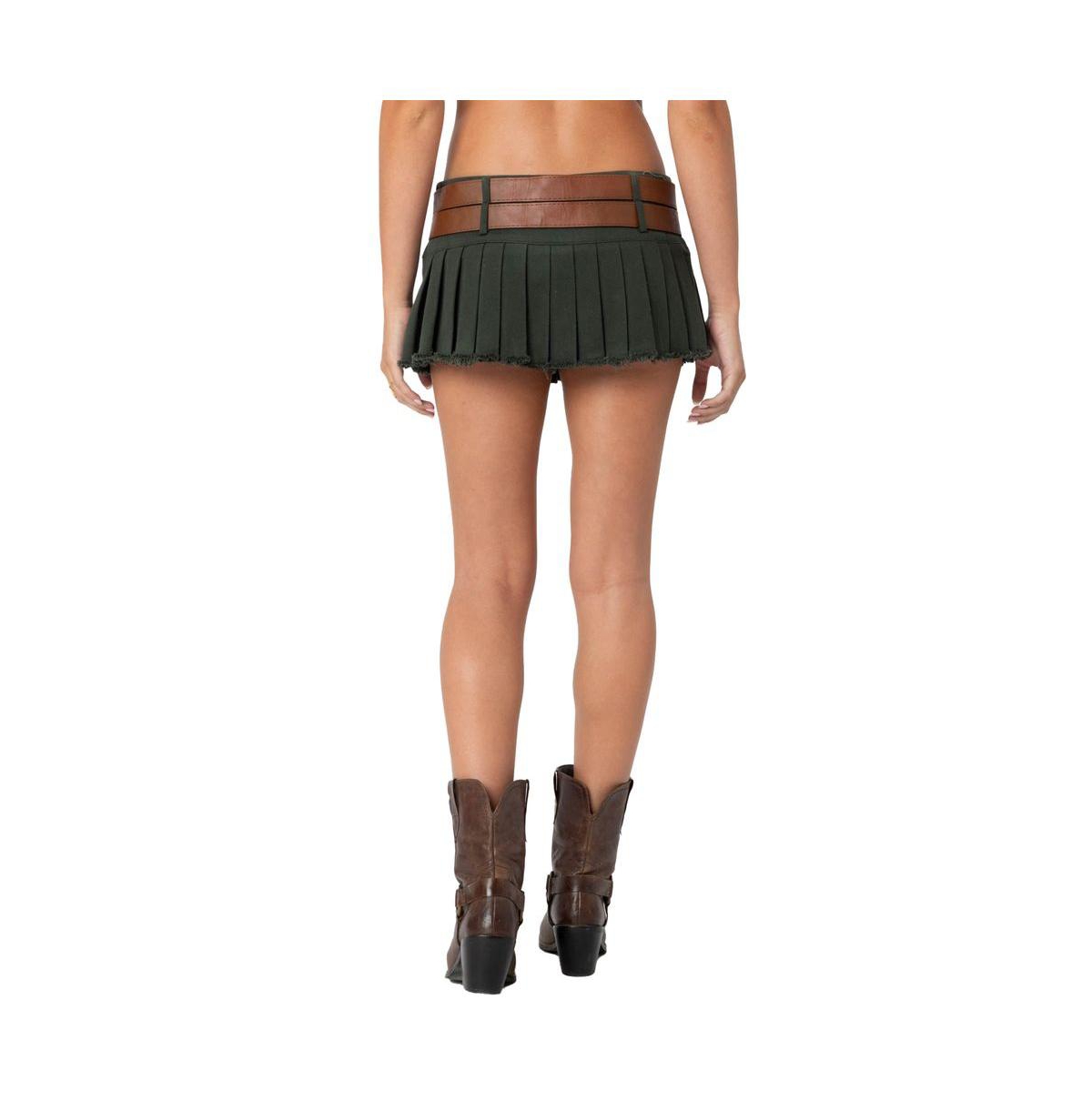 Edikted Women's Double Belt Pleated Denim Micro Skort