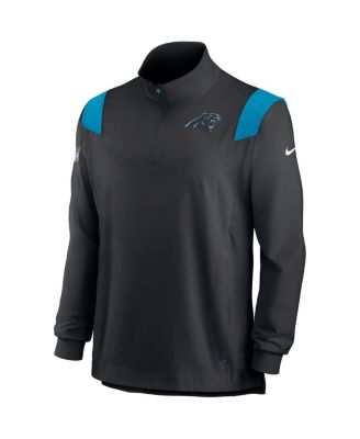 Men's Black/Blue Carolina Panthers Sideline Coach Chevron Lockup Quarter-Zip Long Sleeve Top