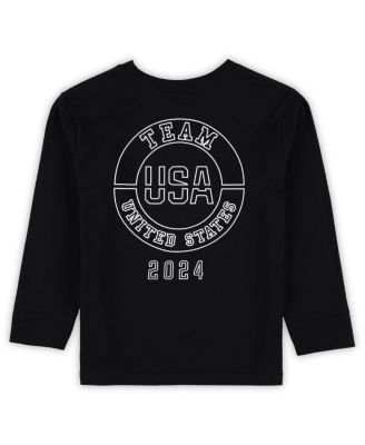 Little Boys and Girls Black Team USA 2024 Flag Rings Long Sleeve T-Shirt
