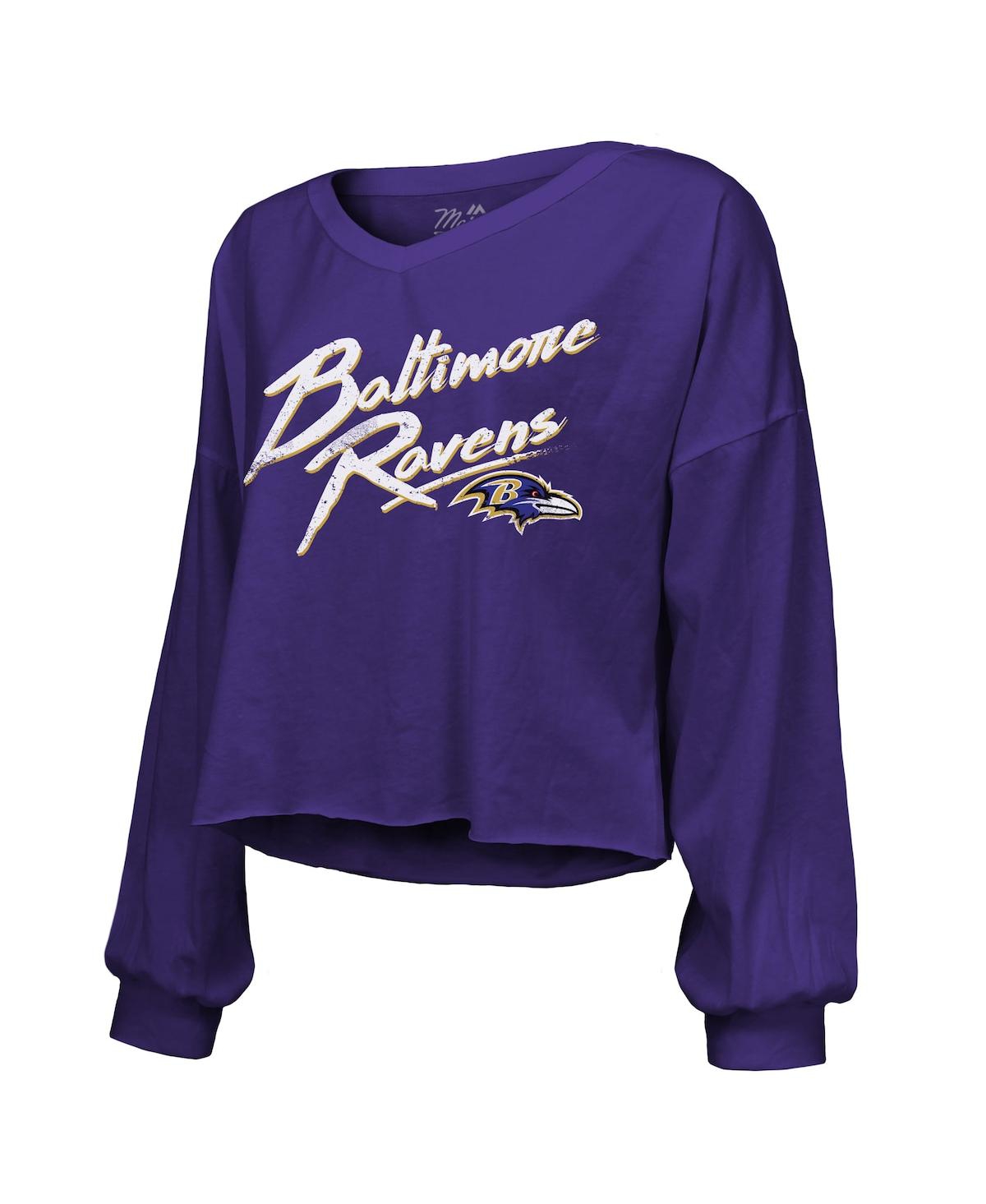 Majestic Women's Derrick Henry Purple Baltimore Ravens Name Number Off-shoulder Script Cropped Long Sleeve V- In Purple