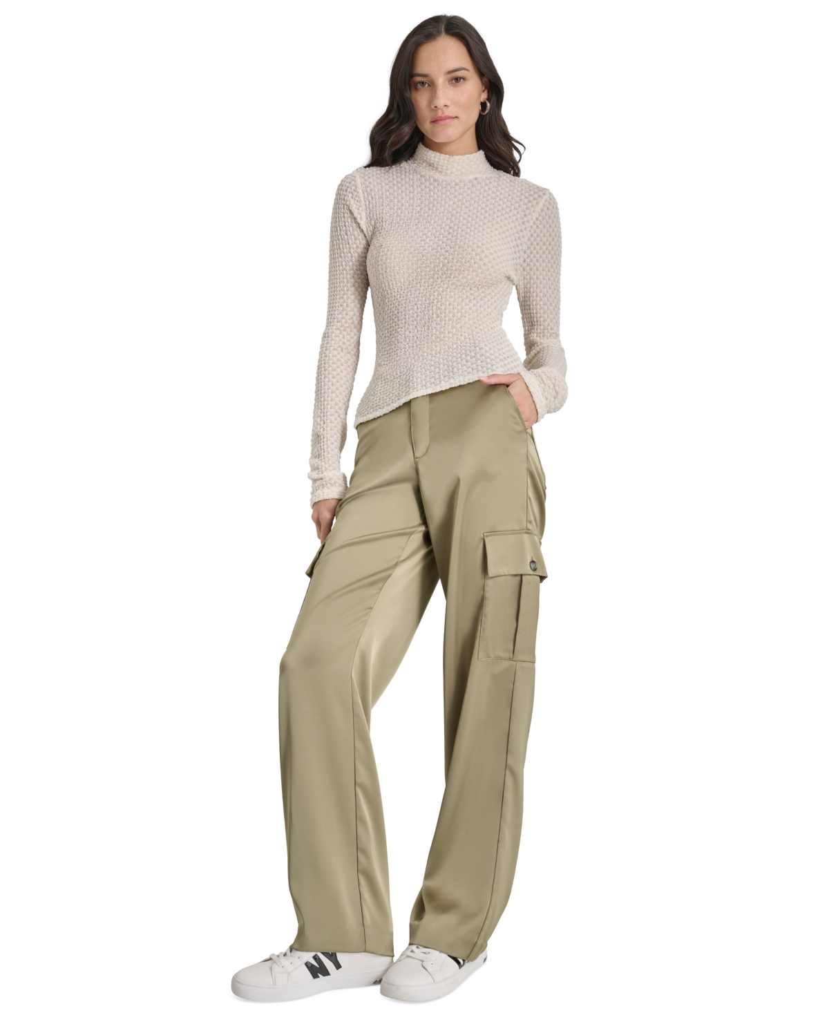 Dkny Jeans Women's Pebble Texture Long-Sleeve Mock Neck Top