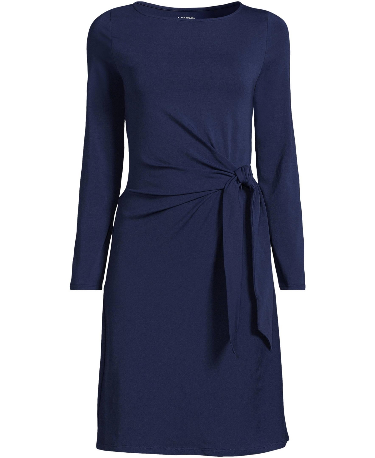 Lands' End Women's Boatneck Long Sleeve Tie Waist Dress