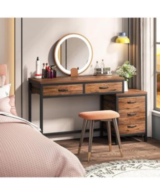 Desk with 5 Drawers, Computer Table, PC Table with Switchable Chest of Drawers, Printer Stand, Wooden Desk Table for Office, Living Room, Home, 130 x 45 x 82 cm