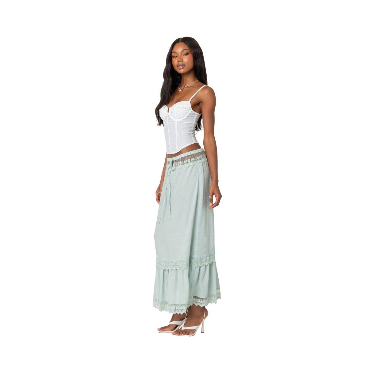 Edikted Women's Semi Sheer Lacey Maxi Skirt