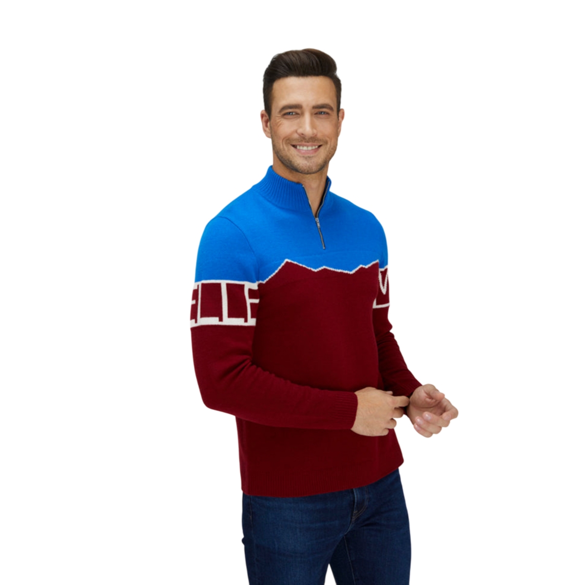 Bellemere New York Men's Bellemere Merino Super Fine Mountain Print sweater -blue