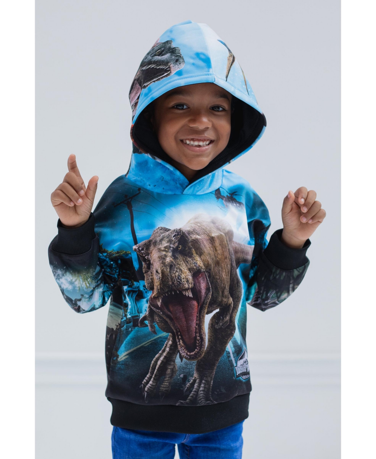 Jurassic World Boys Jurassic Park Blue T-Rex Fleece Pullover Hoodie to