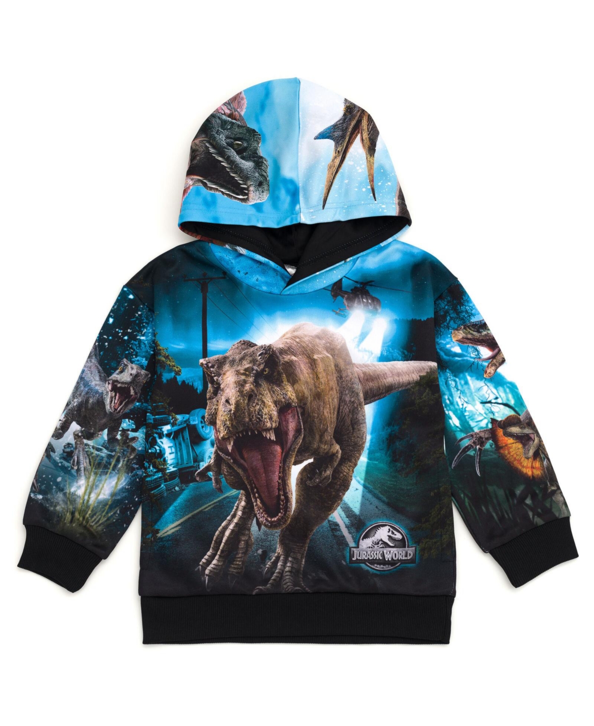 Jurassic World Boys Jurassic Park Blue T-Rex Fleece Pullover Hoodie to
