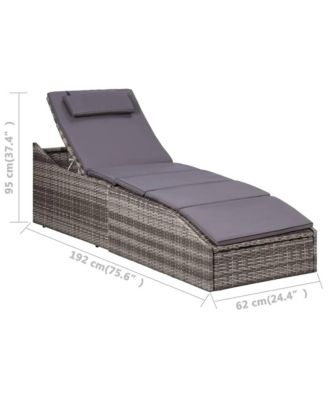 Sunbed with Cushion Poly Rattan Gray