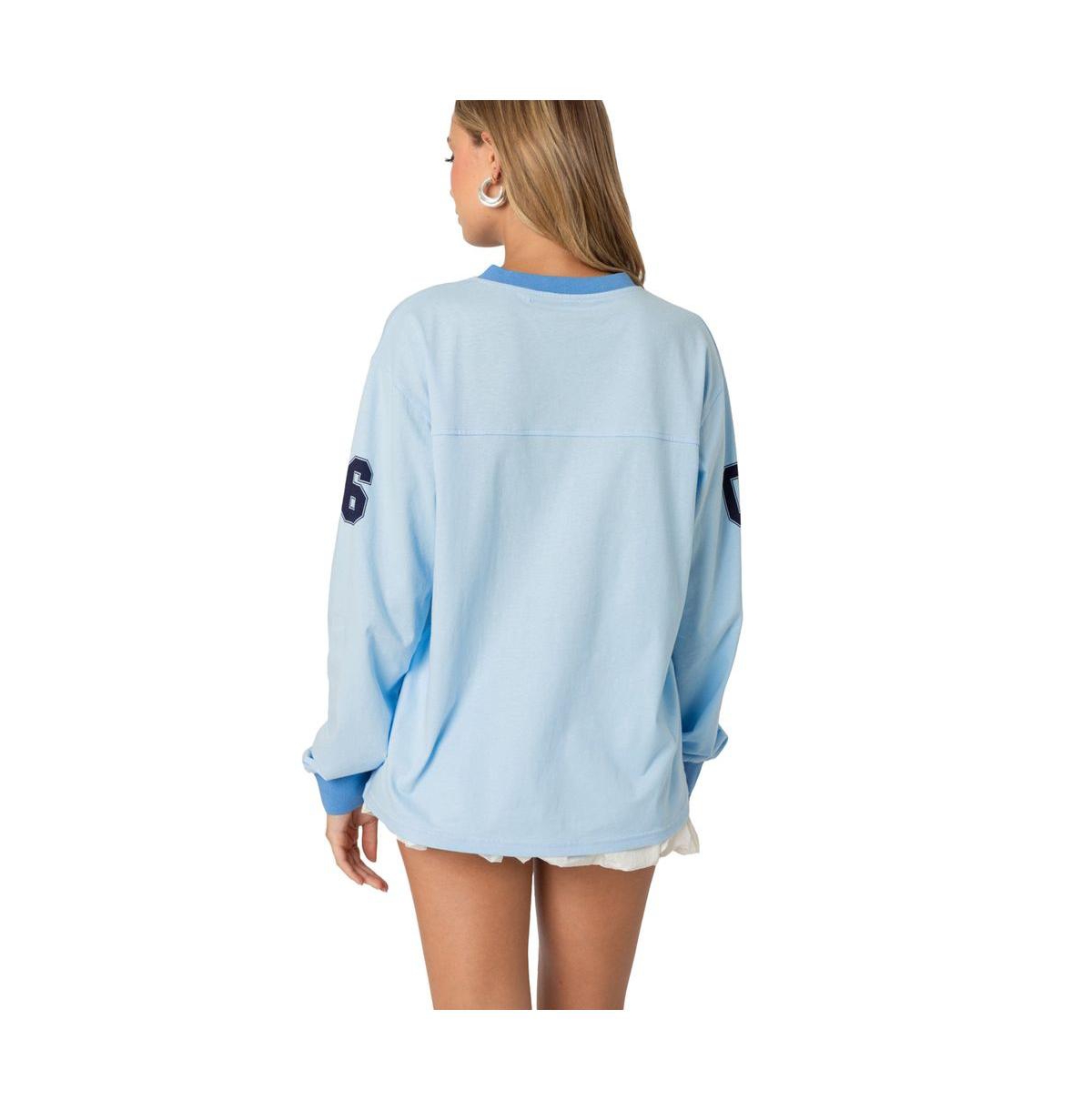 Edikted Women's 06 Oversized Long Sleeve T Shirt - Light-blue