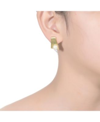 Sterling Silver 14k Gold Plated with Genuine Freshwater Round Pearl Unique Earrings