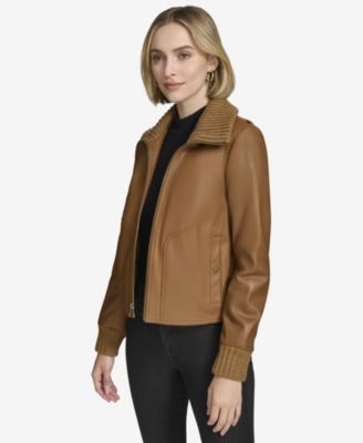 Women's Beatrix Rib-Knit Trimmed Leather Jacket