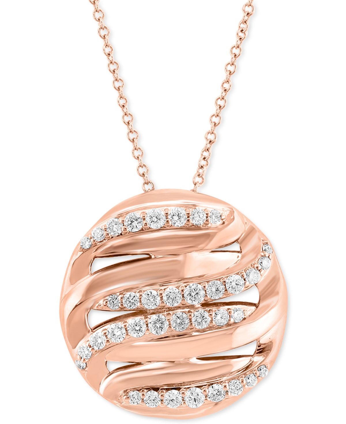 Effy Collection Effy Diamond Swirl Openwork Circle 18" Pendant Necklace (5/8 Ct. T.w.) In 14k Rose Gold