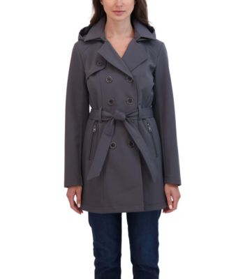 Women's Belted Double Breasted Soft Shell Trench Coat With Detachable Hood