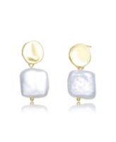 Genevive Very Stylish Sterling Silver with Gold Plating and Genuine Freshwater Pearl Dangling Earrings - Gold
