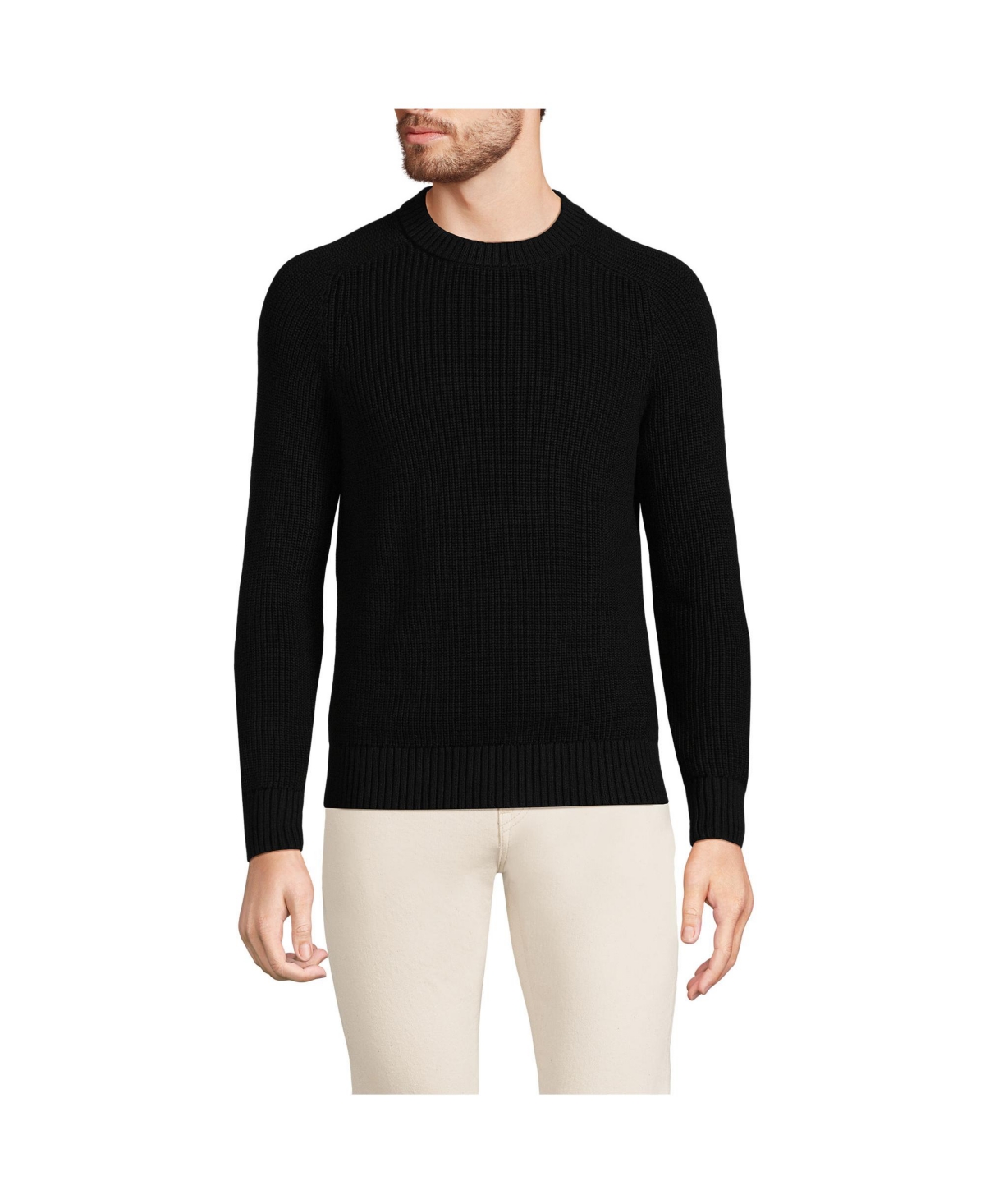 Big & Tall Cotton Drifter Saddle Crewneck Shaker Sweater - Black