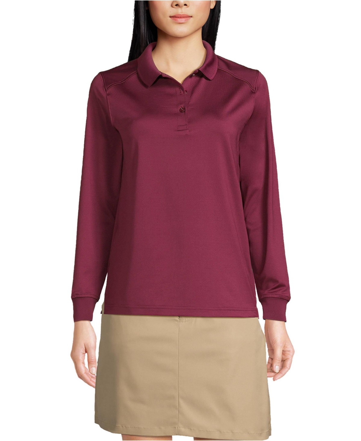 Lands End Women s School Uniform Long Sleeve Rapid Dry Polo Shirt Evergreen Smart Closet