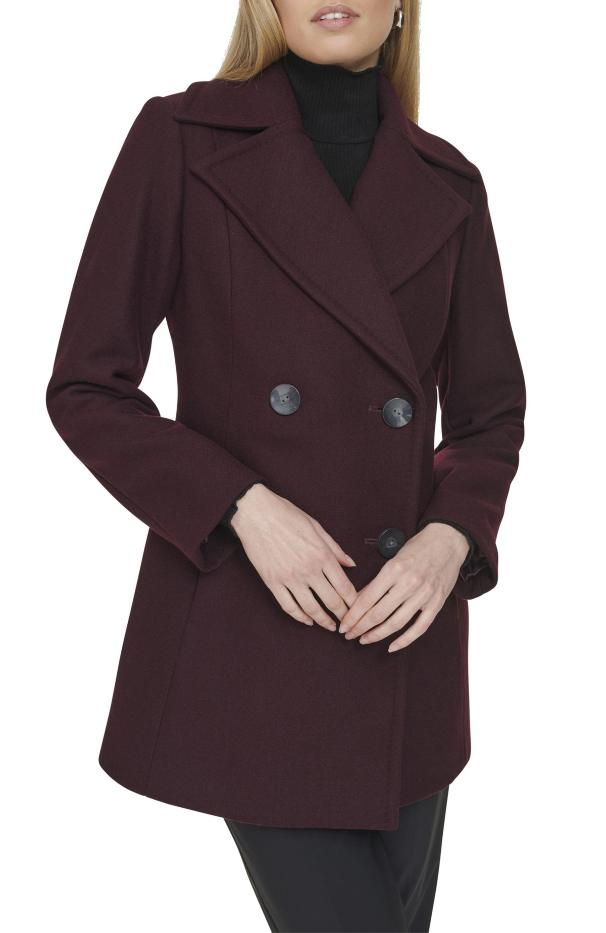 Cole Haan Women's Fine Wool Twill Double Breasted Peacoat