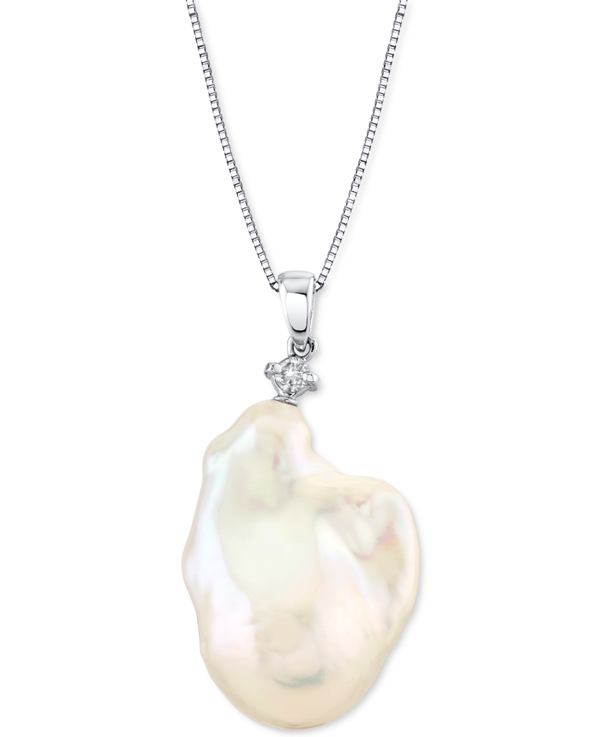 MACY'S CULTURED BAROQUE FRESHWATER PEARL (14-16MM) & DIAMOND (1/10 CT. T.W.) 18" PENDANT NECKLACE IN 14K WH 
