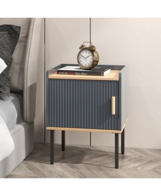 Nightstand Bedside End Table with Door Cabinet for Living Room Bedroom-Gray