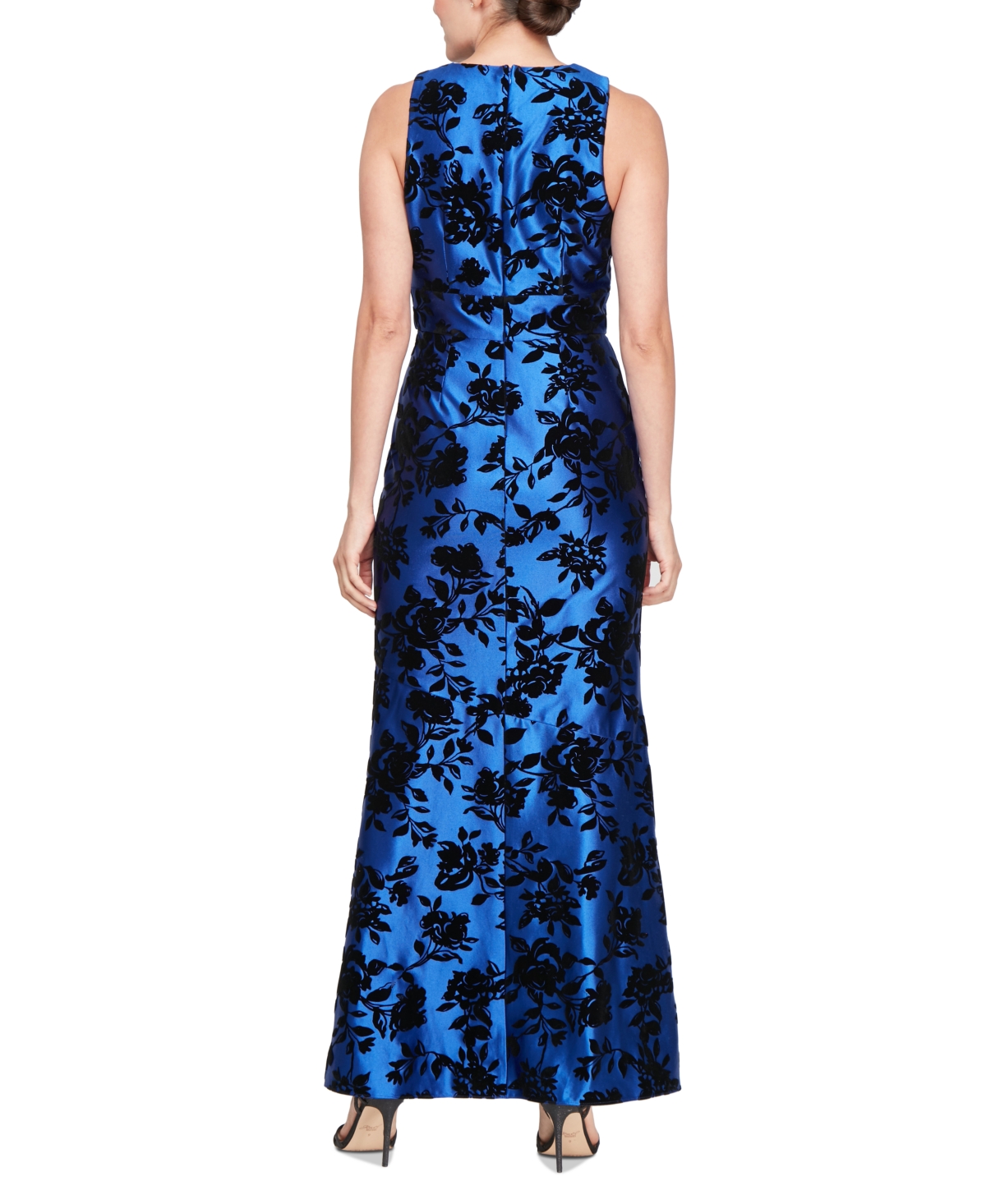 Sl Fashions Petite Women's Flocked Velvet Halter Gown -Black