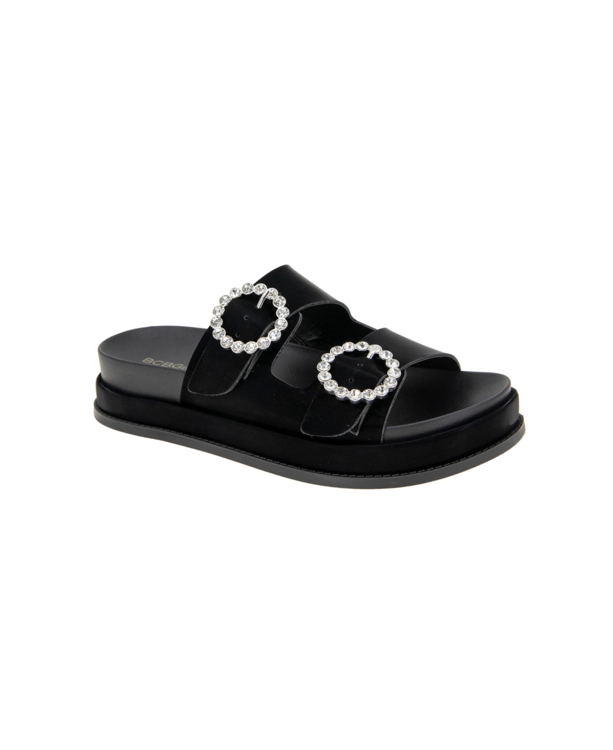 Women's Batina Rhinestone Buckle Double Band Flat Sandals - Silver Metallic