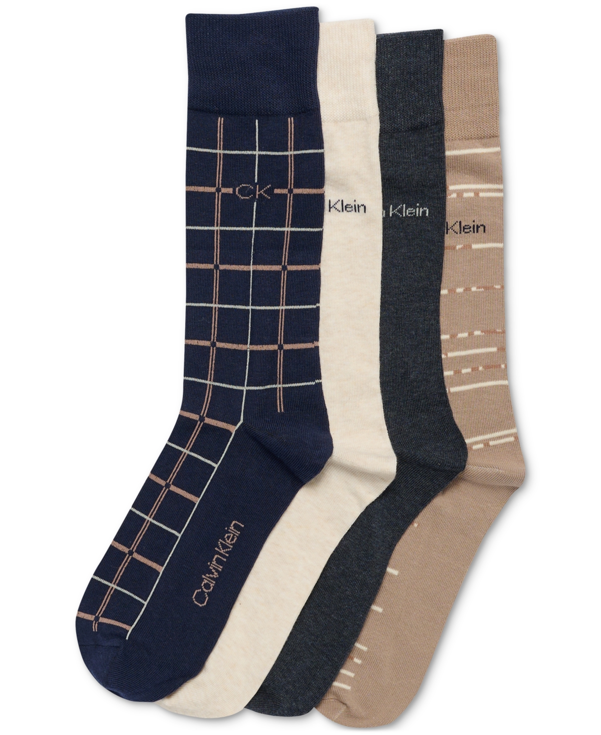 Calvin Klein Men's Combed Cotton 4-pack Dress Socks In Beige