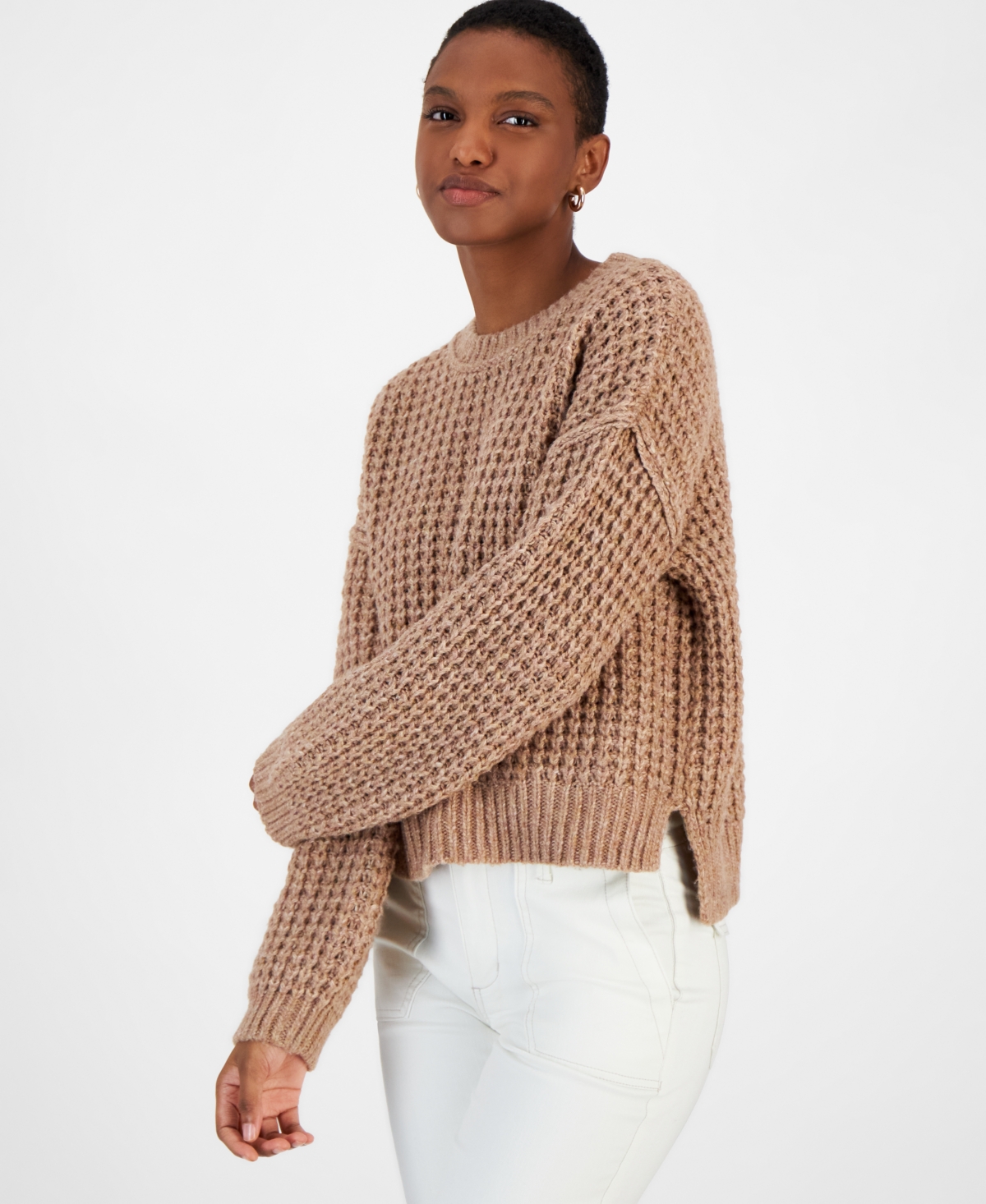 And Now This Women s Textured Waffle Knit Crewneck Sweater Created for Macy s North Atlantic Smart Closet