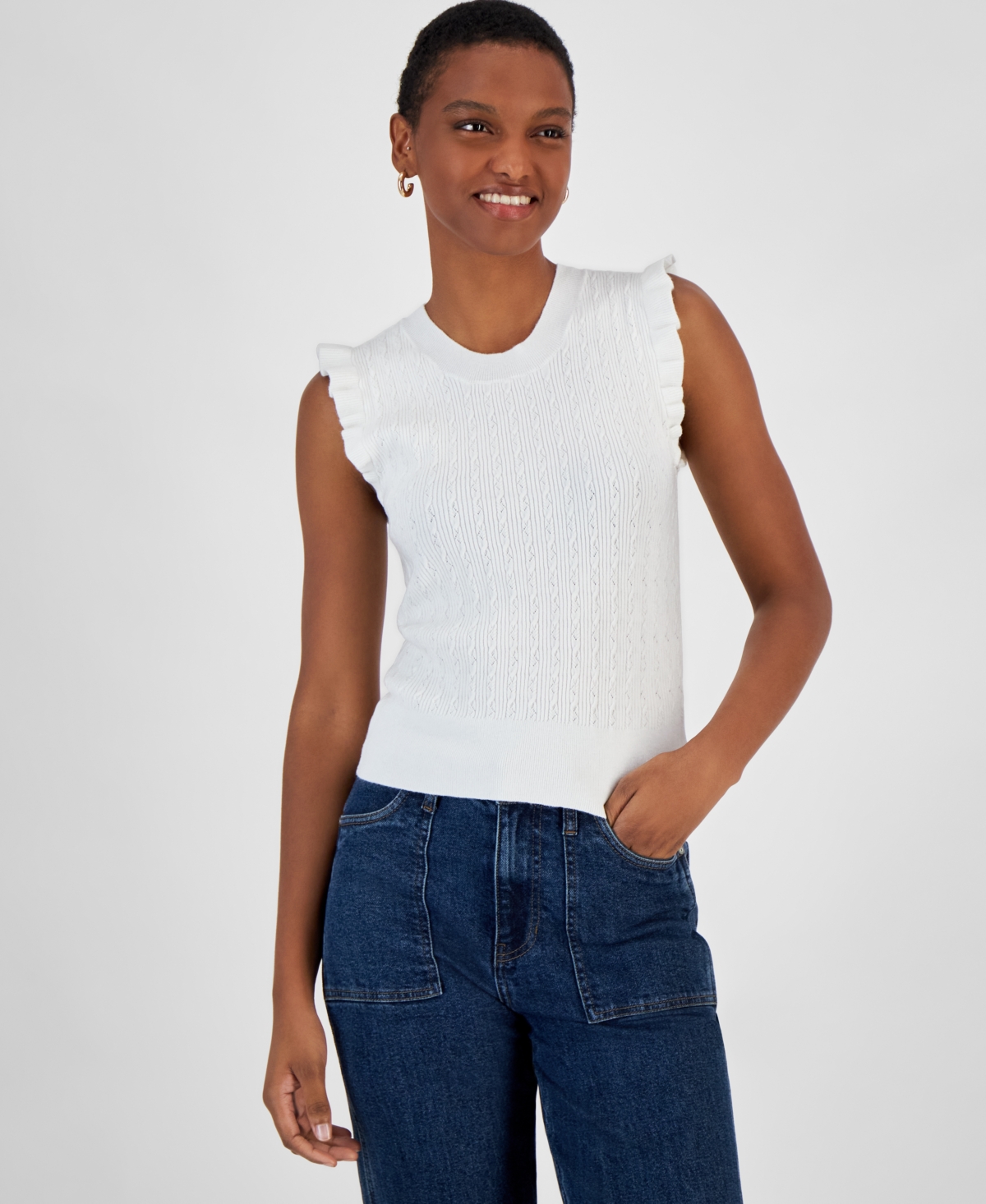 Women's Pointelle Knit Sleeveless Sweater, Created for Macy's - Calla Lily
