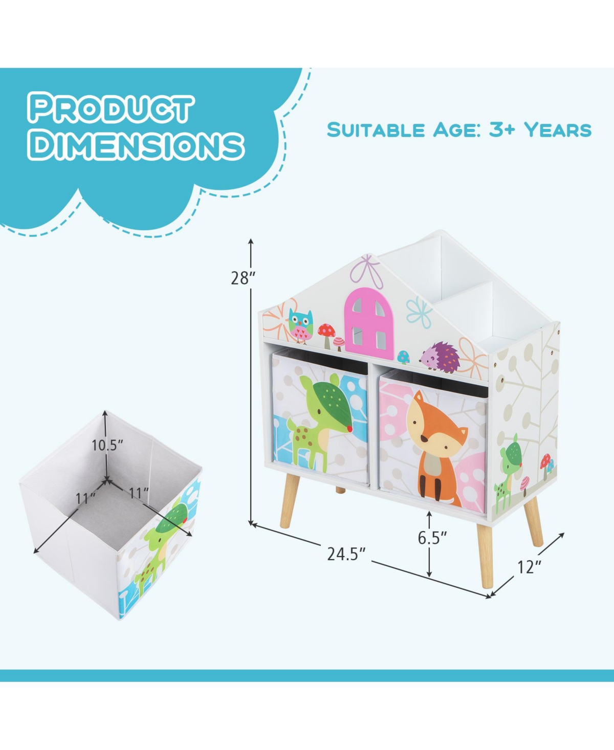 Sugift Kids House-shaped Bookshelf with 2 Storage Bins for Kids Room Playroom- White