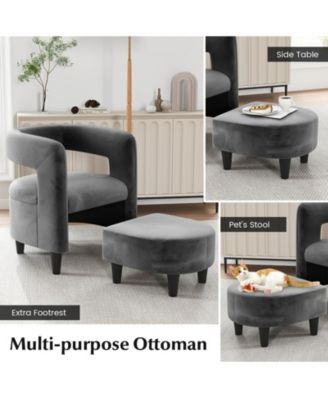 Comfy Accent Armchair with Footrest-Gray