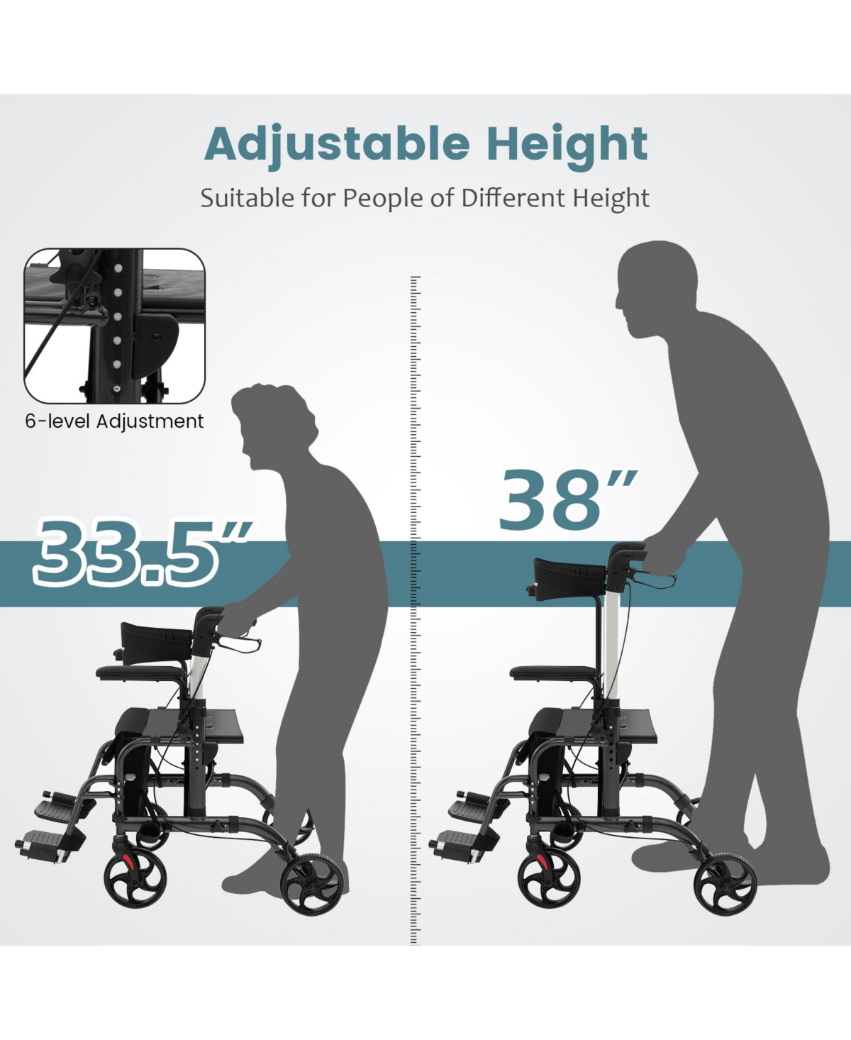 Sugift Folding Rollator Walker with Seat and Wheels Supports up to lbs- Black