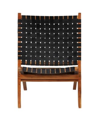 Folding Chair Crossed-Stripe Black Real Leather