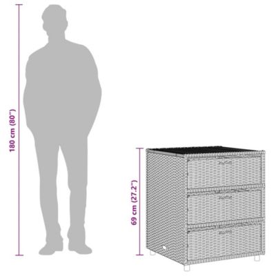 Garden Storage Cabinet Black Poly Rattan, Powder-Coated Steel