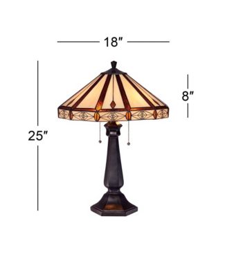 Mission Table Lamp 25" High Bronze Octagonal Art Glass Shade for Living Room Family Bedroom Bedside Nightstand Office