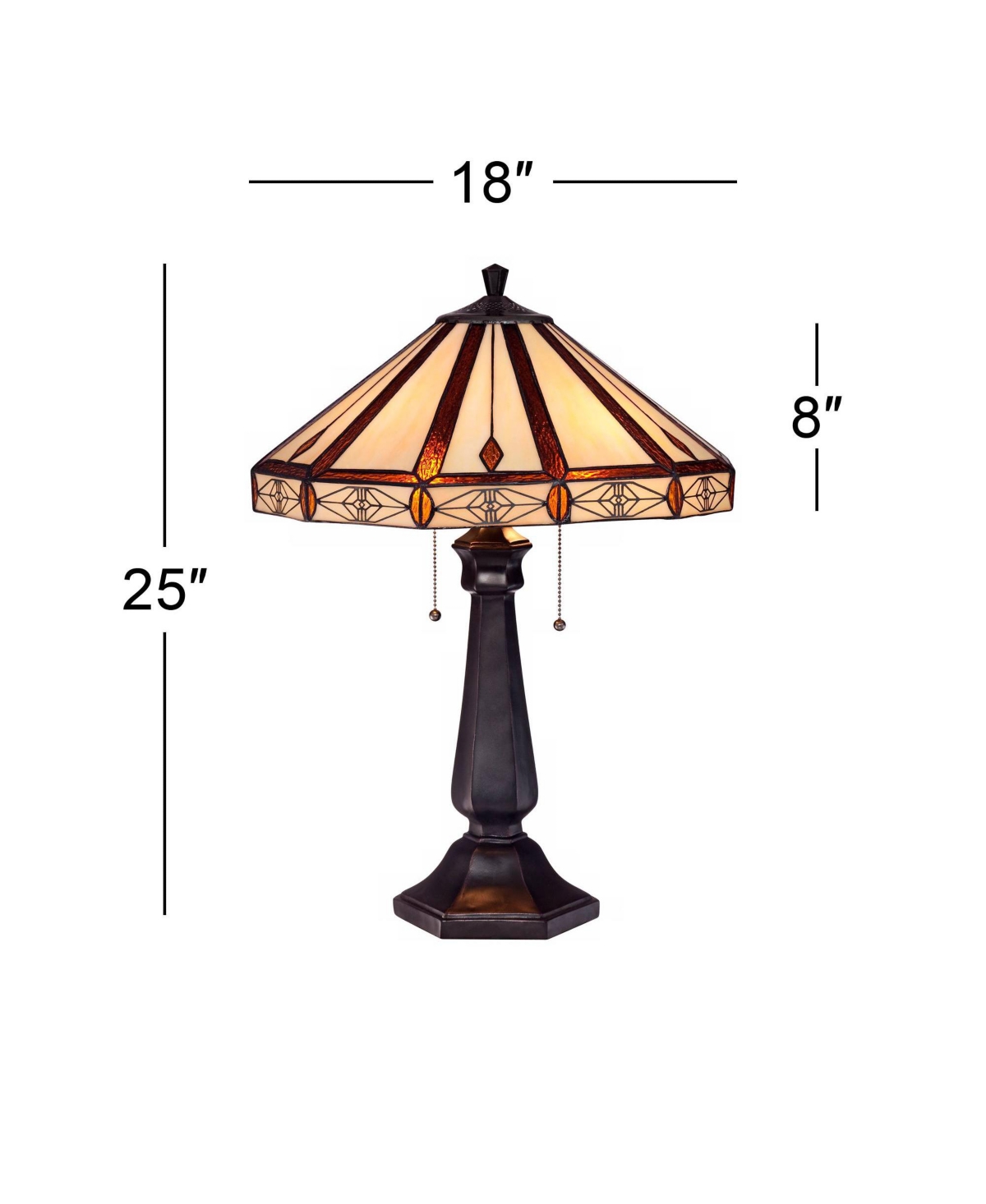 Mission Tiffany Style Table Lamp High BronzeCream Amber Octagonal Antique Art Glass Shade Decor for Living Room Bedroom House Bedside Night
