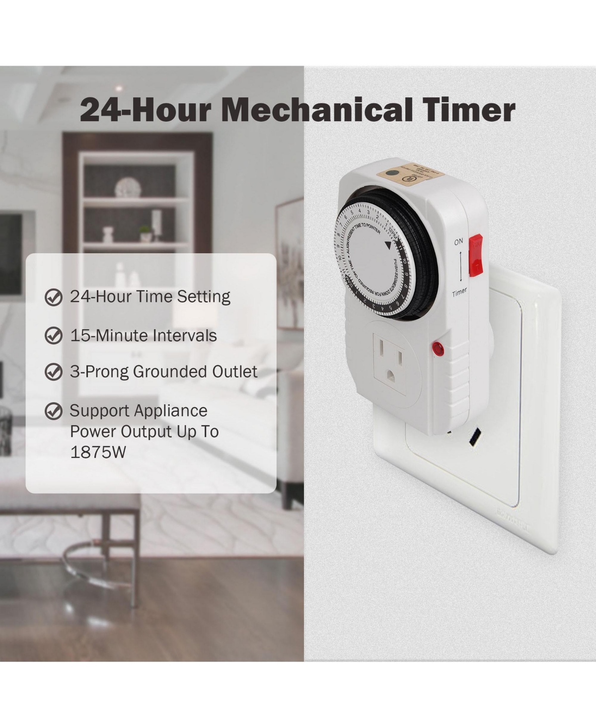 Yescom 24-hour Grounded Timer 1875W 15A For Home Grow Tent Fan Blower Aquarium Light Us