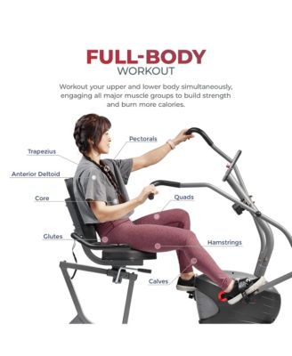 Compact Performance Recumbent Bike with Dual Motion Arm Exercisers & Exclusive SunnyFit App Enhanced Bluetooth Connectivity