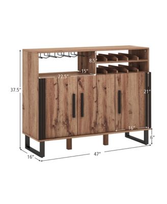 Home Wine Bar Cabinet w/ 3 Doors & Adjustable Shelves 2-tier Wine Rack Sideboard