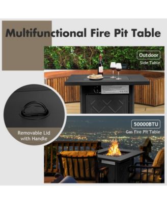 28 Inch Propane 50 000 BTU Patio Square Gas Fireplace with Lava Rock-Black
