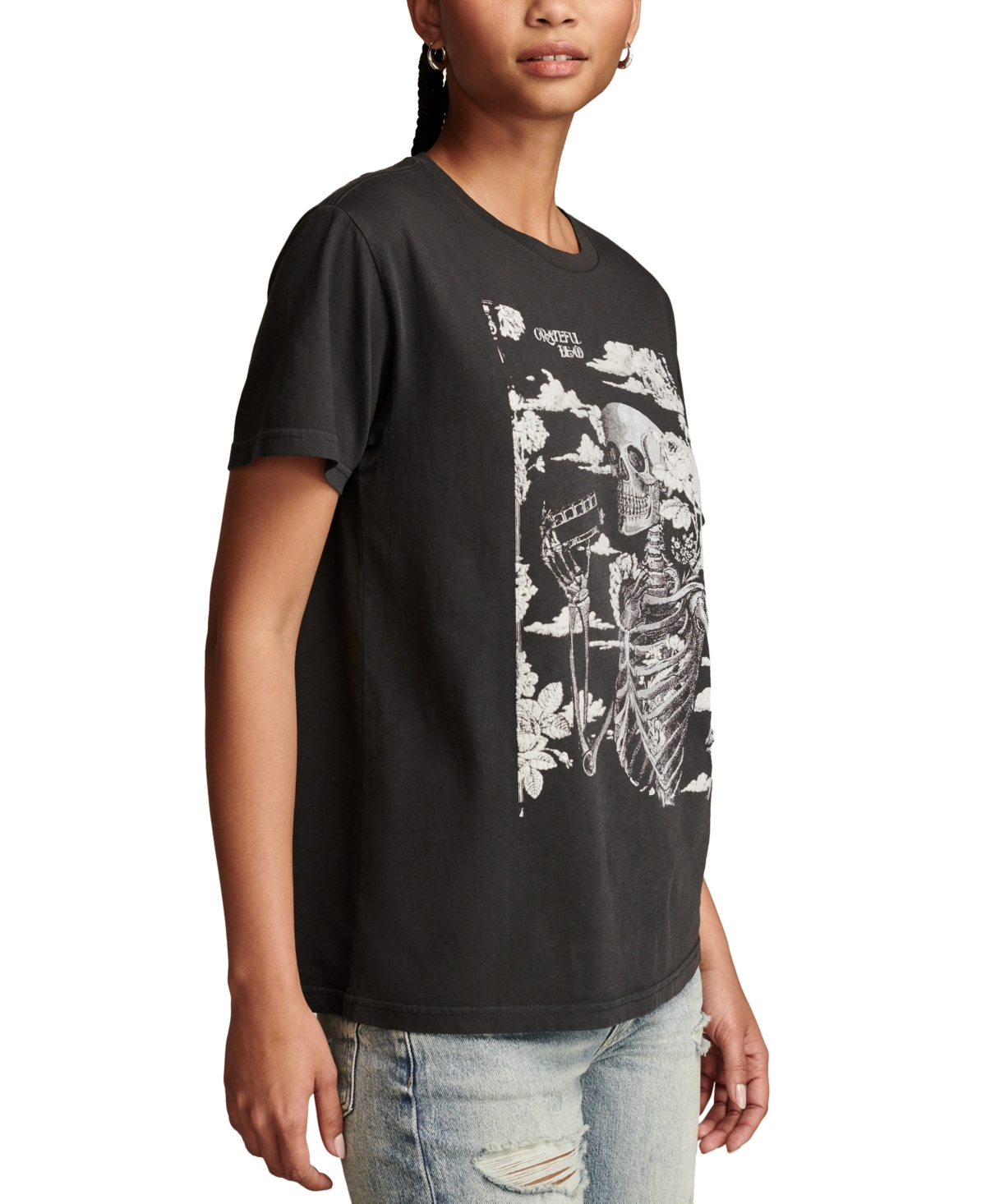 Lucky Brand Women's Grateful Dead Skeleton Graphic Print Cotton T-Shirt