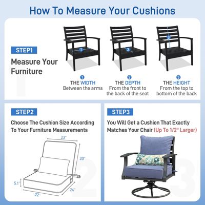 22'' x 24'' Outdoor Deep Seat Chair Cushion Set Olefin Fabric Slipcover and Sponge Foam (Set of 2 Seats, 2 Backs, 2 Pillows