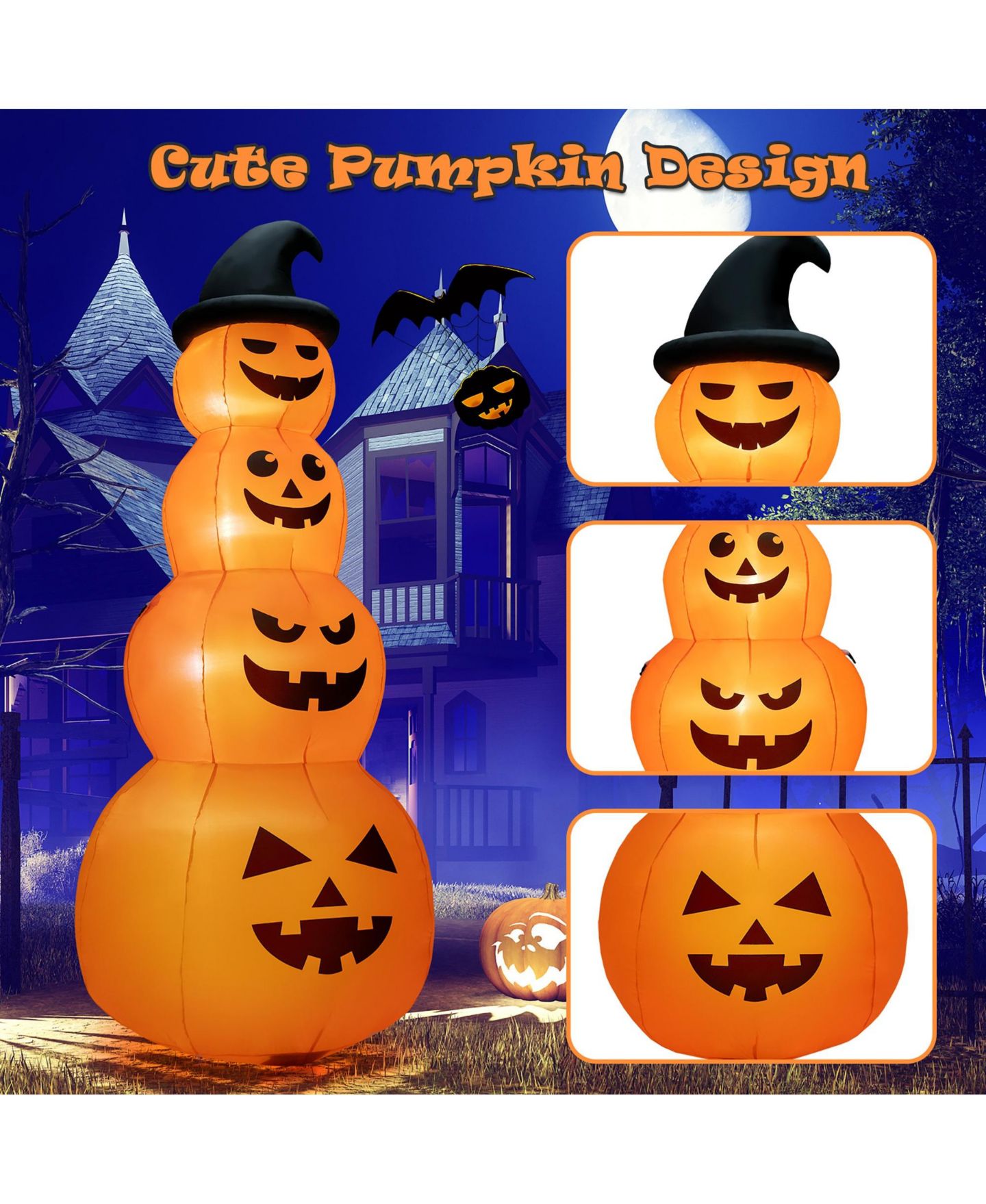 Детская игрушка VEBREDA 8 Feet Inflatable Halloween Pumpkins Stack with Built-in LED Lights, цвет: Оранжевый — фото 6