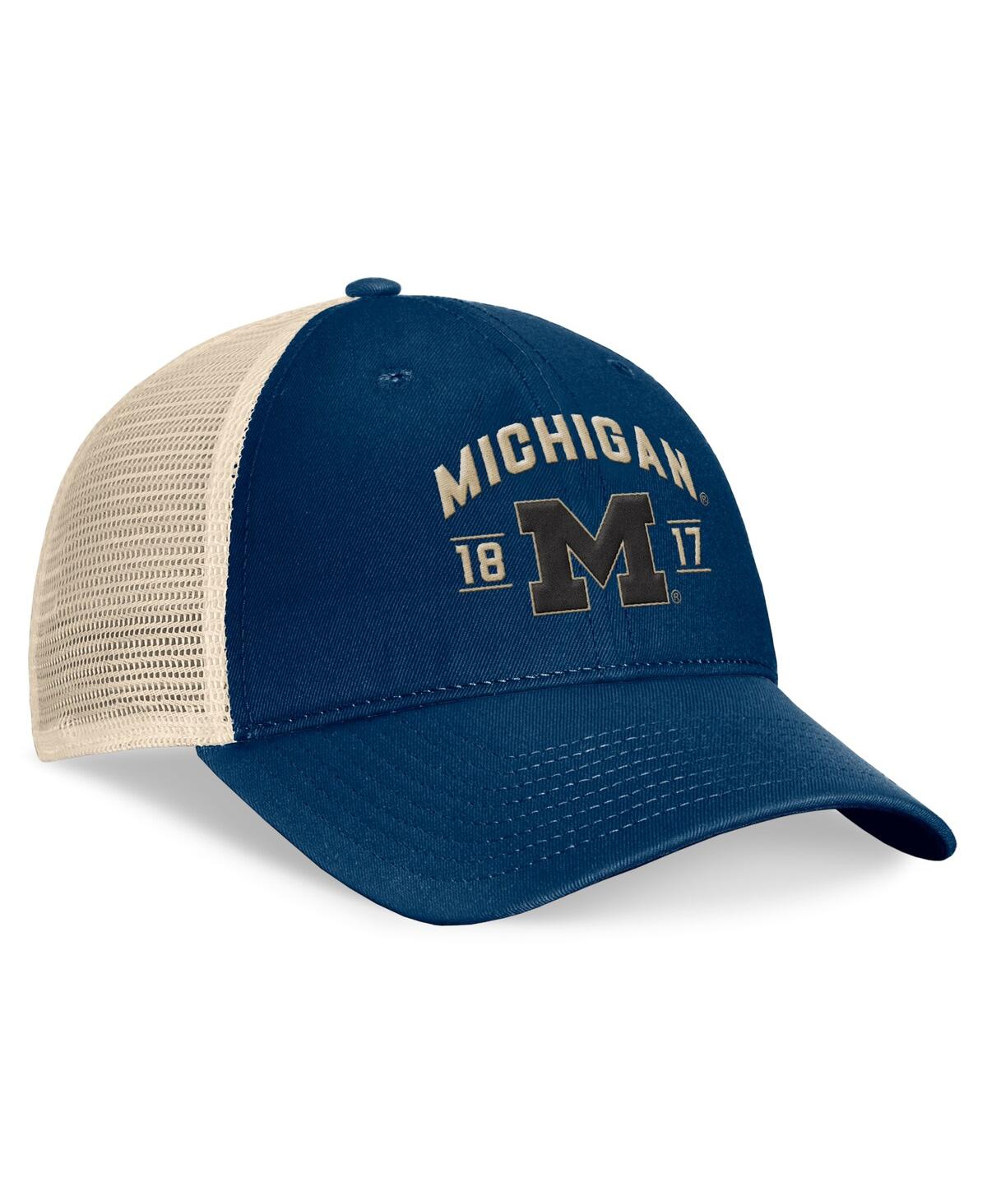 Top Of The World Men's Navy Michigan Wolverines Heritage Waylon Trucker Adjustable Hat In Navy,natural