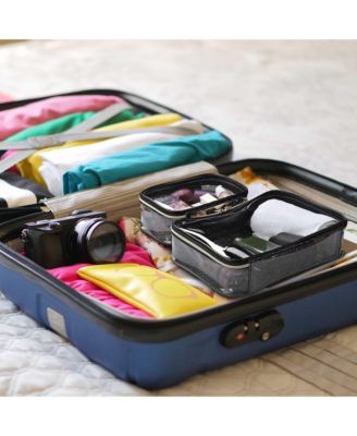 Set of 2 Clear Makeup Bag Cosmetic Organizer Travel Toiletry Pouch Handle Zipper for Makeup Artist Pink