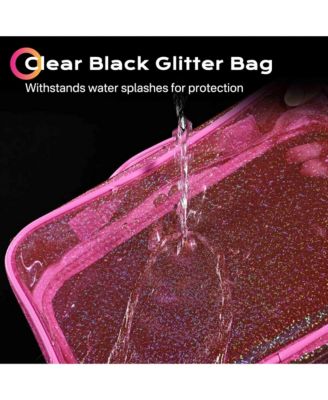 Set of 2 Clear Makeup Bag Cosmetic Organizer Travel Toiletry Pouch Handle Zipper for Makeup Artist Pink