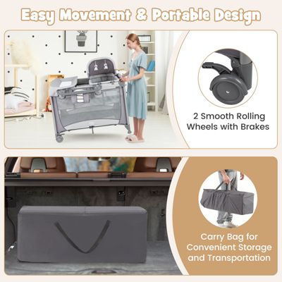 5 in 1 Portable Baby Playard Nursery Center with Cradle & Storage Basket