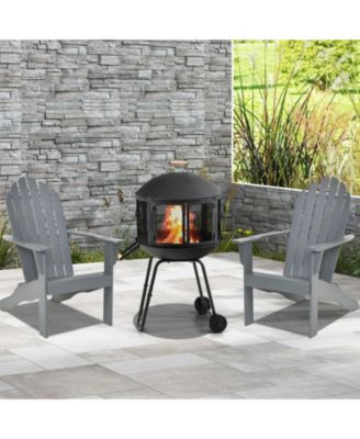 28 Inch Portable Fire Pit on Wheels with Log Grate-Black