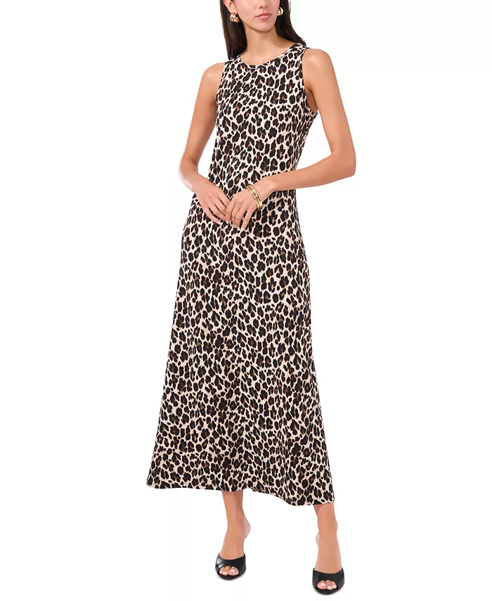 Women's Leopard-Print Sleeveless Keyhole-Back Crewneck Maxi Dress